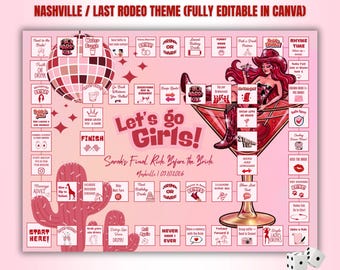 Juego de despedida de soltera en Nashville, Fiesta del último rodeo, Juego de mesa para beber, Plantilla editable de Canva, Despedida de soltera vaquera del oeste