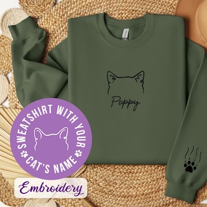Personalized Cat Ears Embroidered Sweatshirt, Custom Pet Name, Cat Lover Gift, Cat Owner Clothing, Cat Sweatshirt 05
