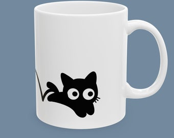 Bouncy Kitten Cat Lover Mug | Black Cat White Coffee Mug for Cat Moms and Dads | Cutey Cat Mug Gift | 11oz or 15oz Ceramic Cup