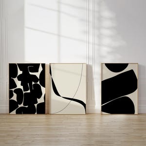Set of 3 Black and White Abstract Art Prints Modern Minimalist Wall ...