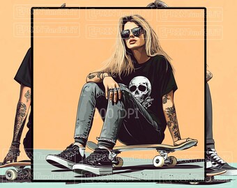 Skater Girl, Skateboard, Rock in Roll girl | Set of 11 Image 300 DPI JPEG | HQ Printable Art | Free Commercial Use | Digital File only