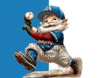 Inspired LA Dodgers, Gnome whimsical, PNG 300 DPI, Baseball, Champion, Digital Printing, Bleed Blue, Kike Hernandez, Digital Download.