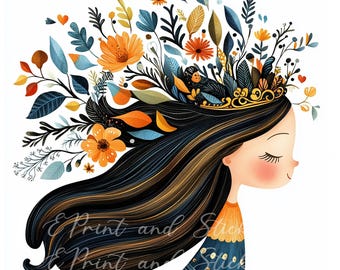 Quirky Flower, illustration quirky, quirky leaf, quirky princess, Craft Arts, Whimsical Printable, 10 Image 300 DPI Jpeg, Digital File