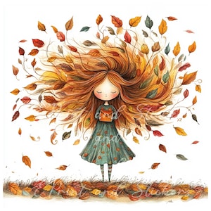 Herbst Blatt Prinzessin, Aquarell Clipart, Herbst Mädchen Blatt, Handwerk Kunst, wunderliche druckbare, 10 Bild hohe Qualität 300 dpi Jpeg digitale Datei