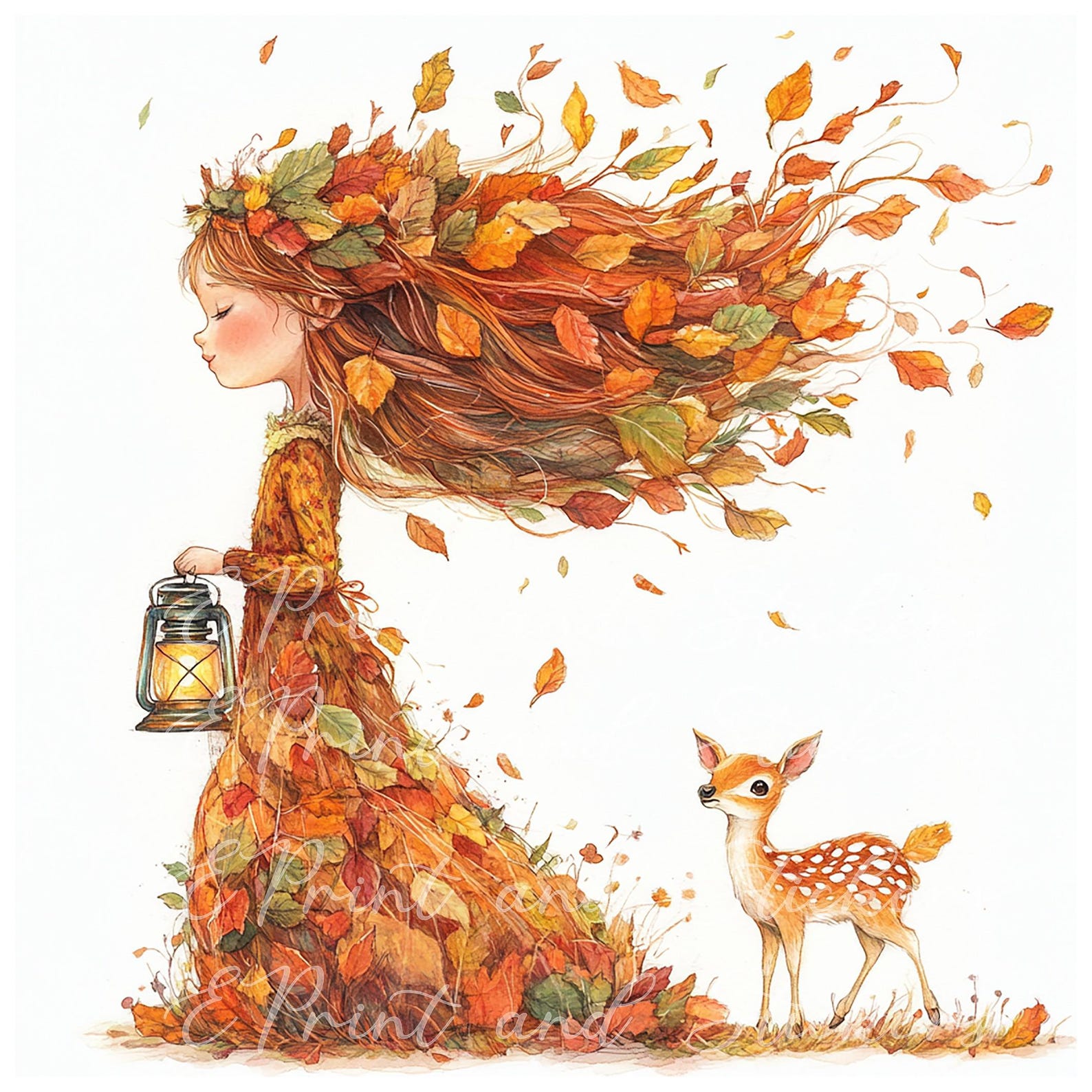 Autumn Leaf Princess Watercolor Clipart Autumn Girl Leaf Craft Arts