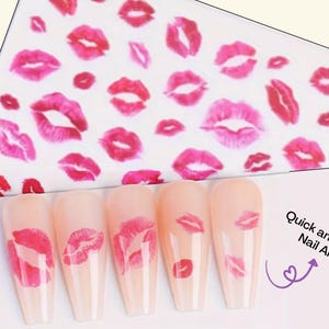 Kit de calcomanías para uñas con besos de San Valentín / Pegatinas para uñas / Uñas románticas / Arte de uñas DIY / Adornos para uñas
