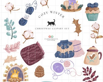 Gezellige winter-clipartset | Hygge handgetekende png (digitale download)