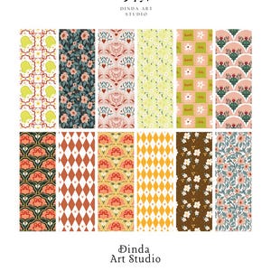 Brunch Club Seamless Digital Papers | Cozy Floral & Retro Patterns | Scrapbook Backgrounds | Printable Pattern Pack