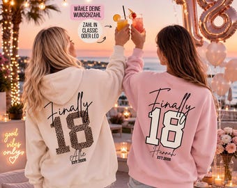 Sweatshirt für 18 Geburtstag personalisiert, Geschenk 18. Geburtstag Mädchen Leo, Geschenk zum 18. Geburtstag, Finally 18 Pullover Leopard