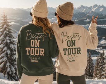 Besties on Tour Sweatshirt personalisiert, Girls Trip Sweater, Beste Freundinnen Pullover mit Name, Reise Geschenk, Matching Bestie Look Leo