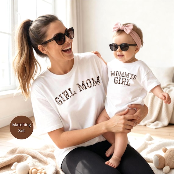 Girl Mom Shirt Leo, Mommy’s Girl Outfit, Mama Tochter Partnerlook, Mama und Mini Outfit, Baby Mädchen Shirt, Muttertagsgeschenk Leopard