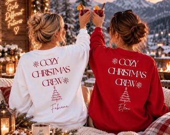 Weihnachtspullover Damen personalisiert, Christmas Crew Sweatshirt mit Name, Freundinnen Weihnachtspullover, Matching Weihnachts Outfit