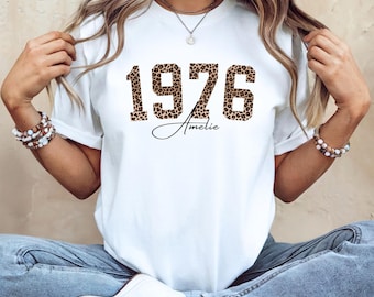 50th Birthday Shirt for Women 1976, Leopard Print Birthday Shirt for Women, 50th Birthday T-Shirt, Personalized Gift, 1976 Leopard Print