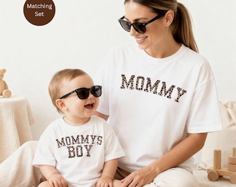 Mommy's Boy Leopard Print Shirt, Personalized Newborn Outfit, Mother and Son Outfit, Mommy and Me Leopard Print T-Shirt, Mother and Baby Shirt, Mother's Day Gift Leopard Print