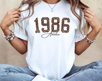 40th Birthday Shirt for Women 1986, Leopard Print Birthday Shirt for Women, 40th Birthday T-Shirt, Personalized Gift, 1986 Leopard Print