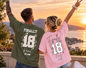 18th Birthday Shirt, Finally 18 Personalized Shirt, 18th Birthday Girl, 18th Birthday Boy, 18th Birthday Gift, 18th Birthday T-Shirt with Doodle Design