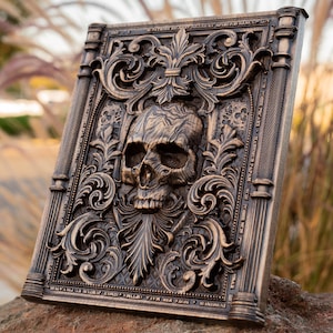 Handcrafted Skull Carved Panel Made of Wood | Wood Wall Art | Carved Skull of Wood | Wall Decor Carving | Santa Muerte Dark Art