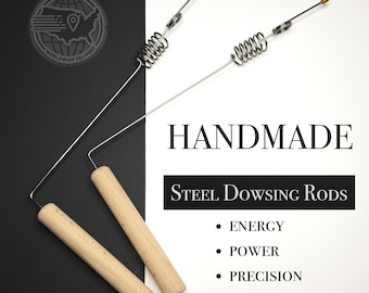 2pcs Stainless Steel Dowsing Rods with Brass Tips & Dual Spring Resonator | Handmade Tool