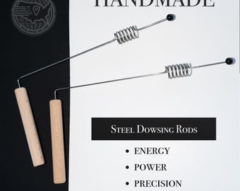 2pcs Stainless Steel Dowsing Rods with Shungite Tips & Spring Resonator | Handmade Tool