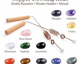 2pc Handmade Copper Dowsing Rods with Mineral Tip | Divination Tools - Custom Divining Rods for Energy, Resonance & Spiritual Exploration