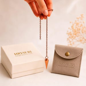 Solid Copper Cone Pendulum with Chain | Dowsing Divination Tool, Gift Box & Velvet Pouch | Spiritual Witch Gift, Reiki Tool