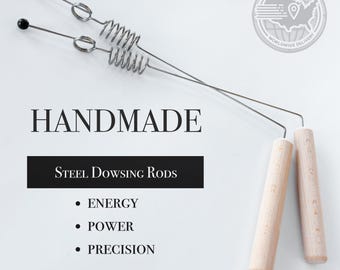 2pcs Stainless Steel Dowsing Rods with Shungite Tips & Dual Spring Resonator | Handmade Tool
