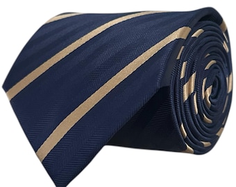 Navy Blue & Caramel Stripe Tie - Hawksmoor Edit