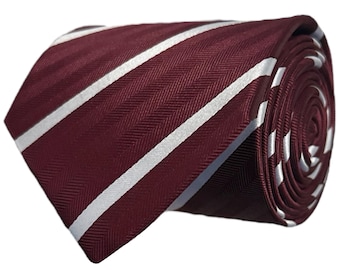 Burgundy & White Stripe Tie - Hawksmoor Edit