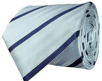 Light Blue & Navy Blue Stripe Tie - Hawksmoor Edit