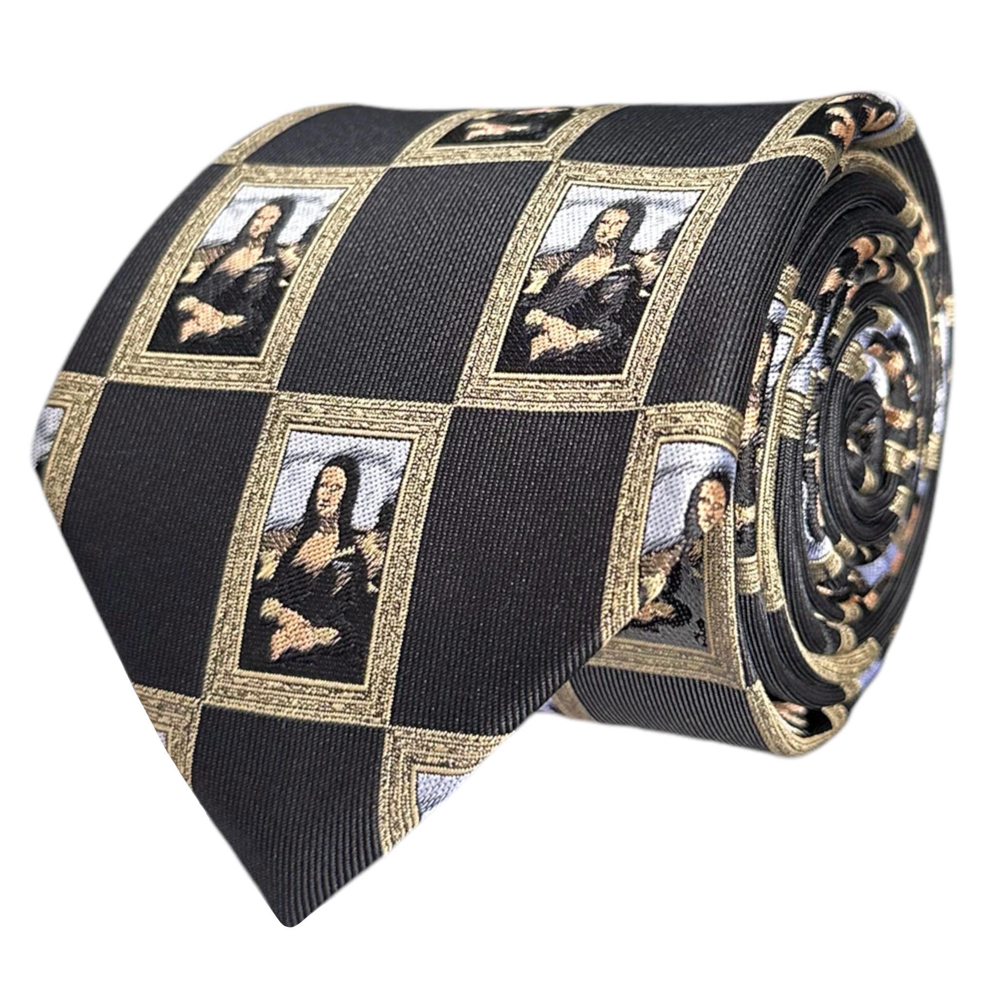 Mona Lisa Tie, Art Tie, Black and Gold Tie
