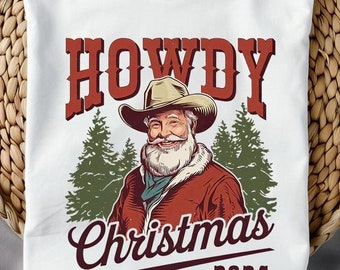 Howdy Christmas Png, Western Christmas Clipart, Retro Cowboy Santa Shirt, Christmas Sublimation, Funny Santa Claus Png, Digital File