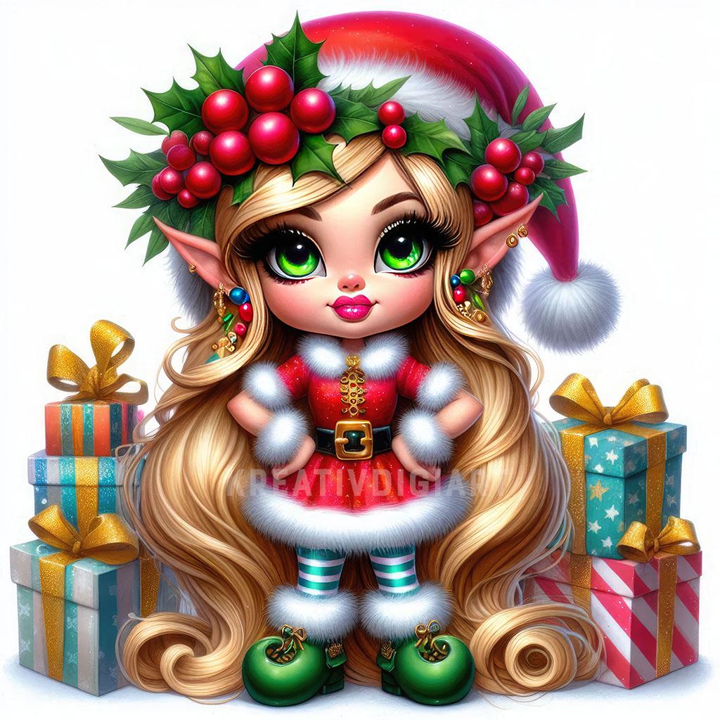 Christmas Sassy Elf Girl JPG, Cute Quirky Elf Girl Clipart, Santa ...