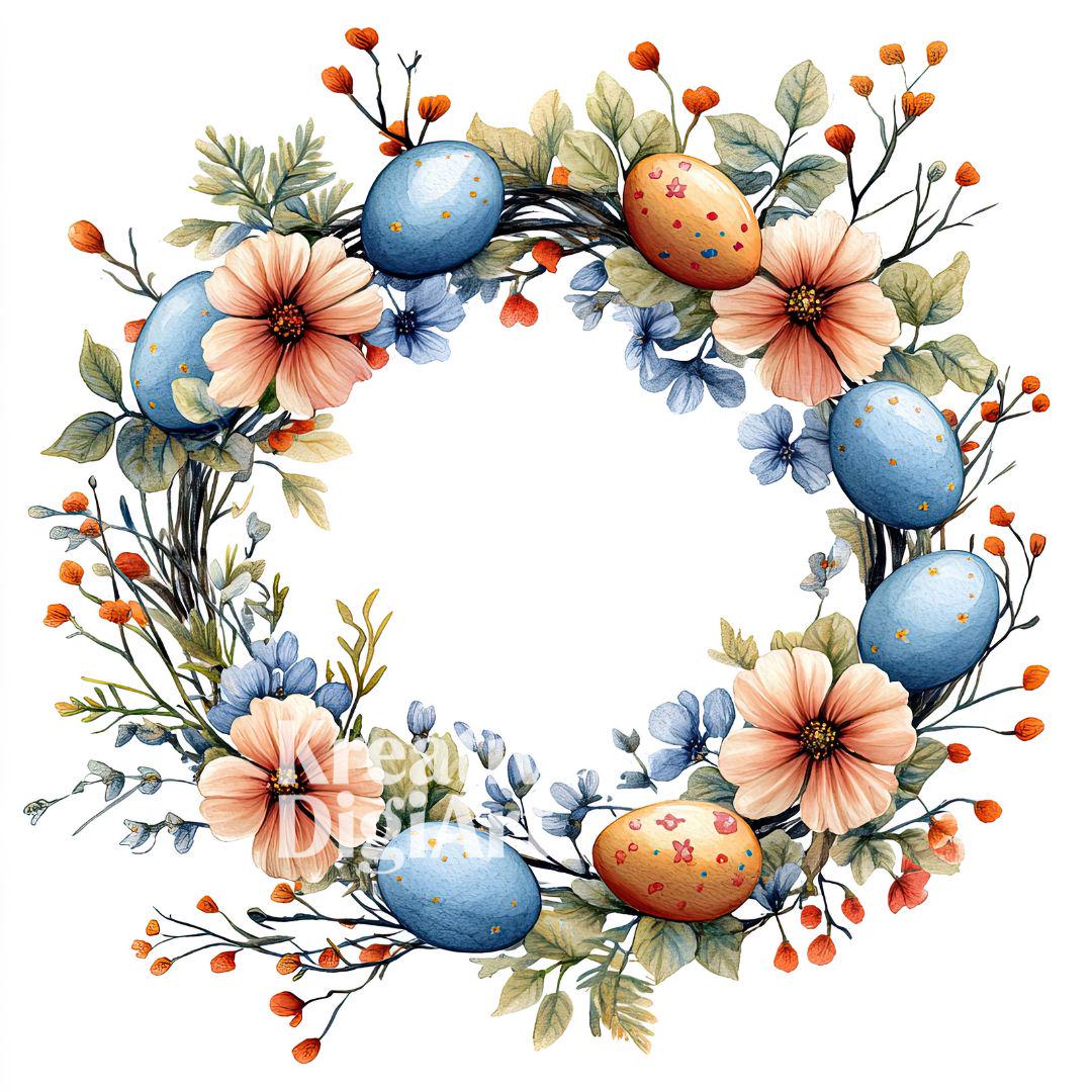 12 Easter Wreath Clipart, Watercolor Spring Floral Egg Wreath JPG ...
