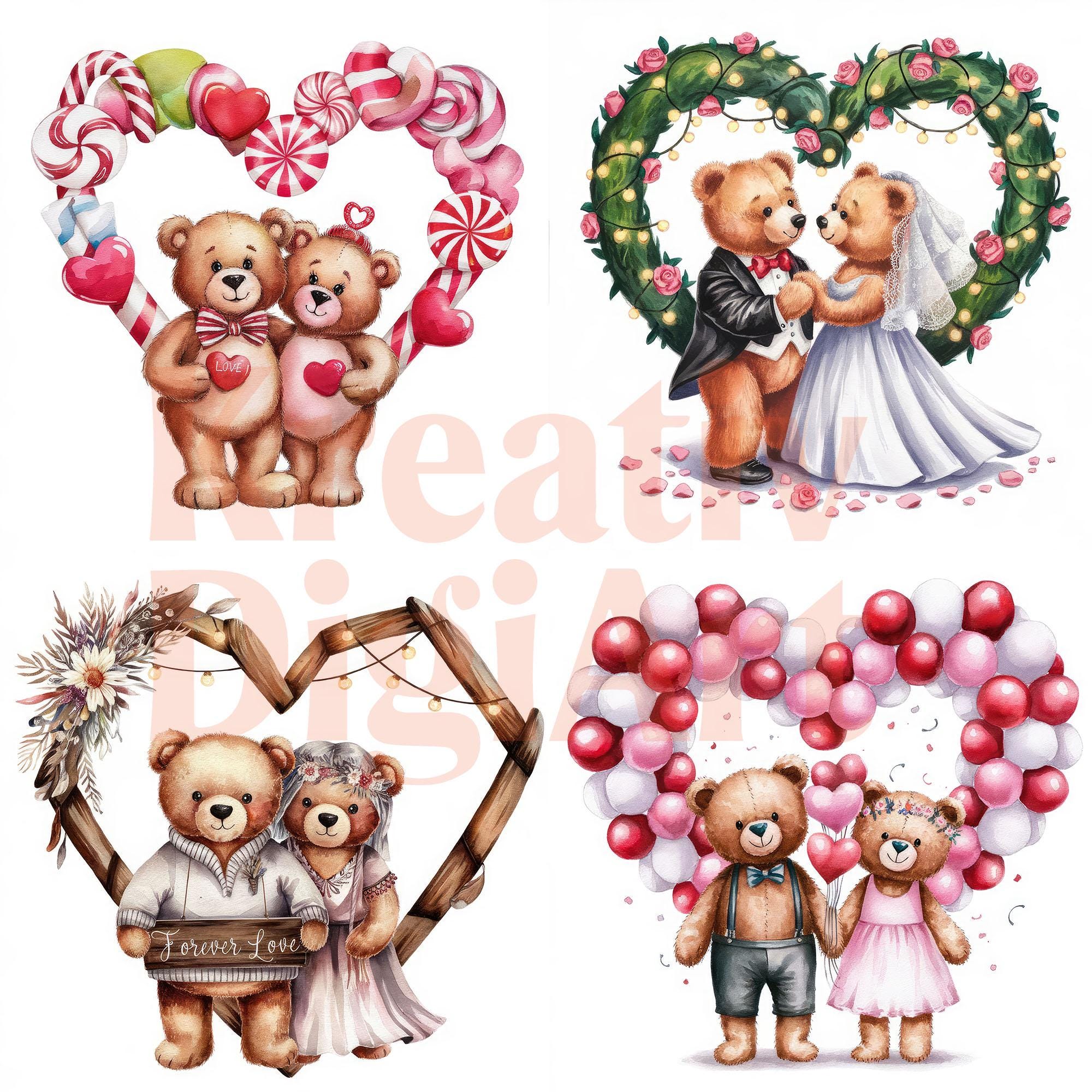 Teddy Bear Couple Clipart, Cute Romantic Bears, Newlywed Teddy Bears ...