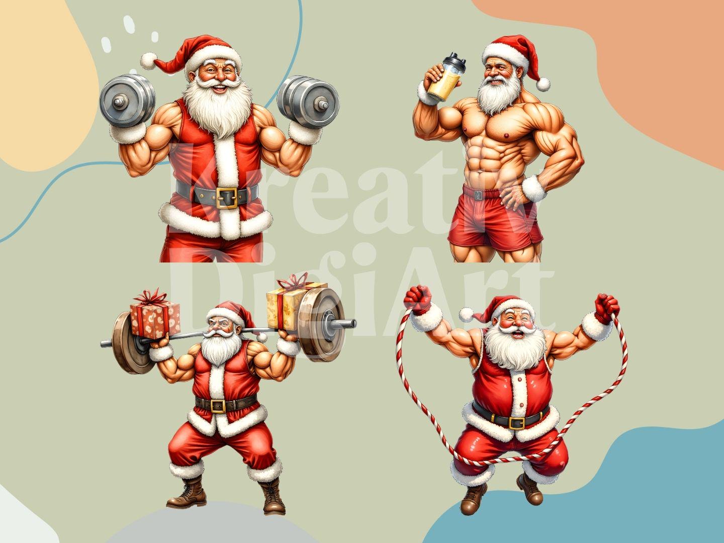 Swole Santa Claus PNG, Funny Muscular Santa Clipart, Christmas ...