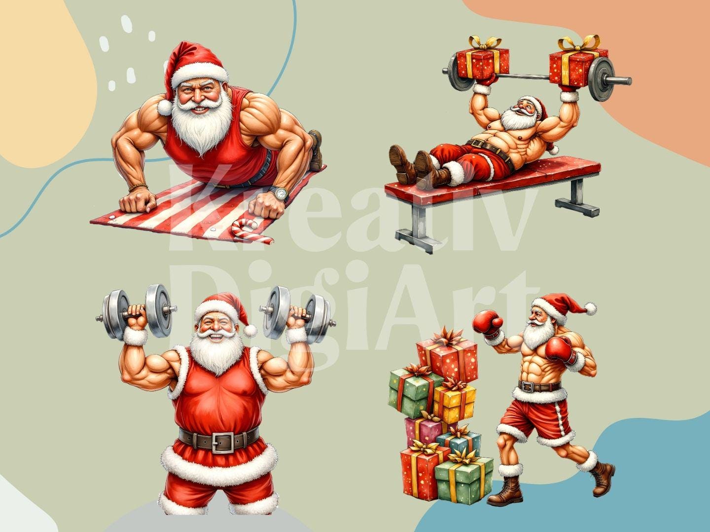 Swole Santa Claus PNG, Funny Muscular Santa Clipart, Christmas ...