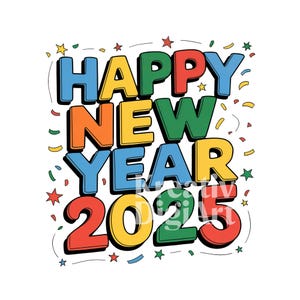 Feliz año nuevo 2025 PNG, letras escritas a mano 2025, clip art de texto, clipart de año nuevo, creación de tarjetas, festividades, imprimibles, archivo digital