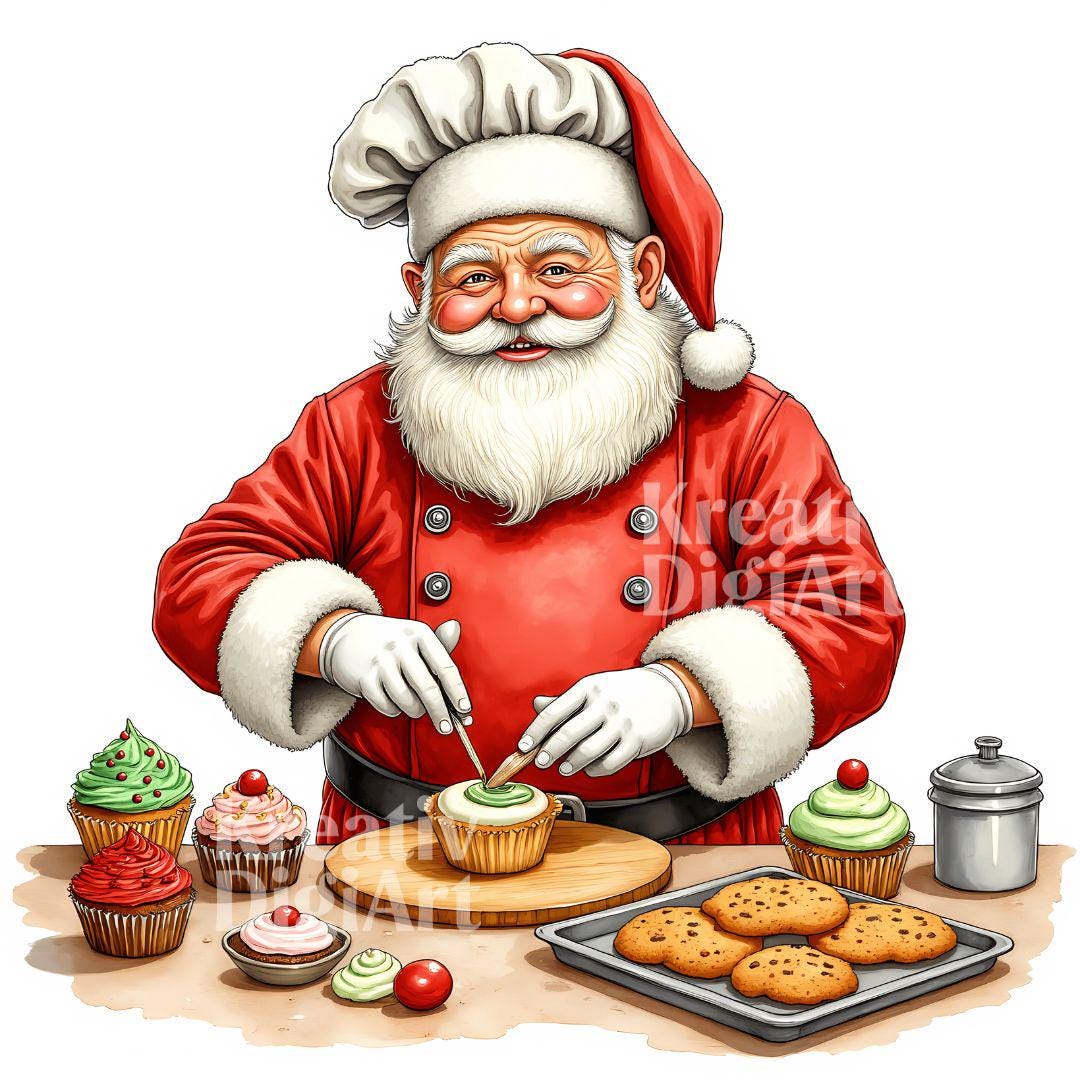 Chef Santa JPG, Christmas Baking Santa Clipart, Holiday Santa Cooking ...