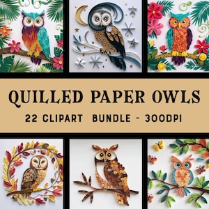 Quilling Eule Clipart, Quilling Eule Papier Handwerk Junk Journal, Quilling Papier Vögel, digitales Papier Quilling Kunst, Kartenherstellung, Scrapbooking