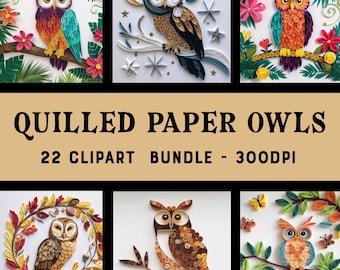 Quilling Owl Clipart, Quilled Owl Paper Craft Junk Journal, Quilled Paper Birds, Digital Paper Quilling Art, Card Making, Scrapbooking