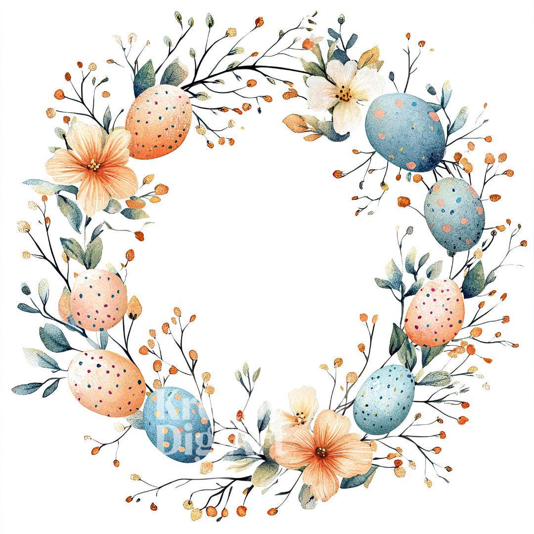 12 Easter Wreath Clipart, Watercolor Spring Floral Egg Wreath JPG ...