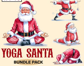 Yoga Santa Claus PNG, Funny Namaste Santa Yoga Poses Clipart, Christmas Yoga Sublimation, Watercolor Santa Meditation Png, Digital File