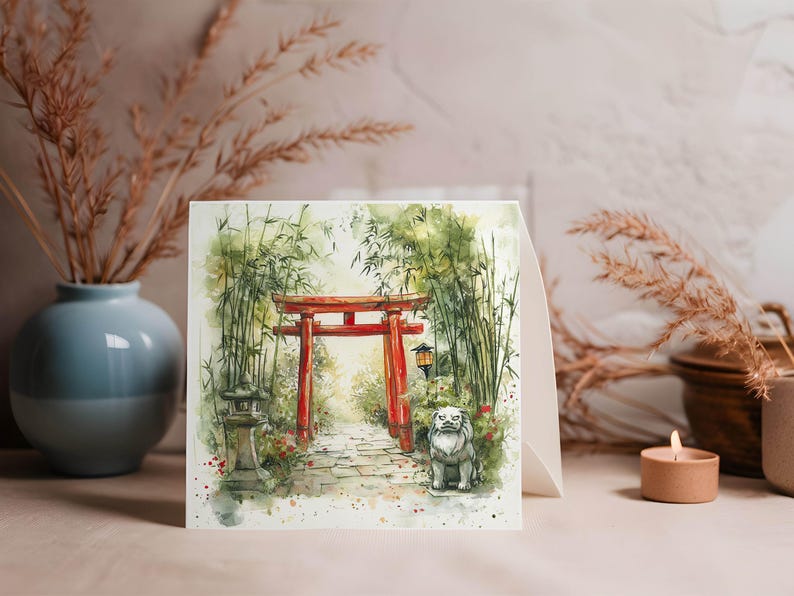12 Bamboo Torii Gate Clipart, Japanese Forest Landscape JPG, Watercolor ...