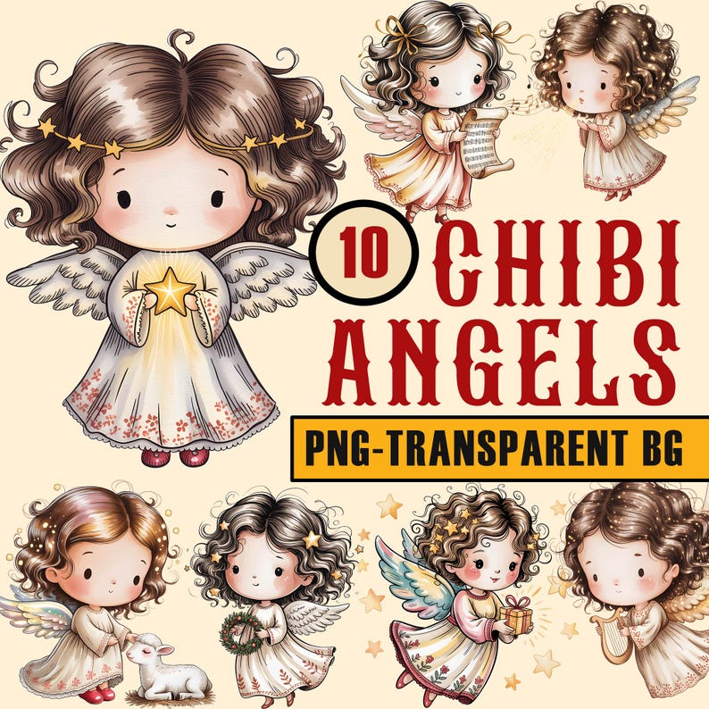 Chibi Christmas Angel Clipart, Cute Kawaii Angel PNG Sublimation ...
