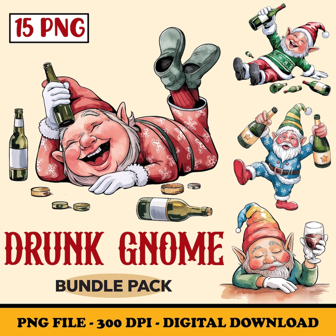 Wine Gnome Clipart, Funny Drunk Gnome PNG, Drinking Gnome Sublimation ...