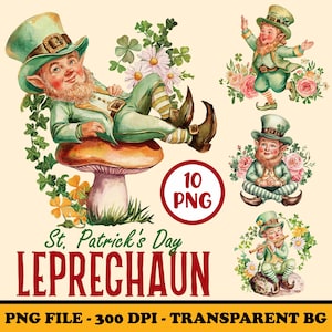 Vintage Leprechaun PNG Sublimation, St Patrick&#39;s Day Watercolor Leprechaun Clipart, Irish St Paddy, Saint Patricks Lucky Png, Printable Art