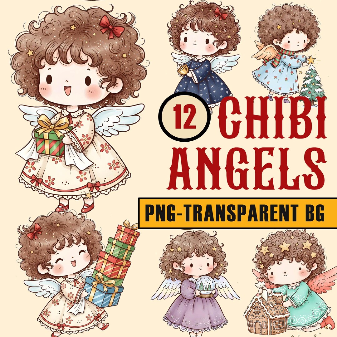 Chibi Christmas Angel Clipart, Cute Kawaii Angel PNG Sublimation ...