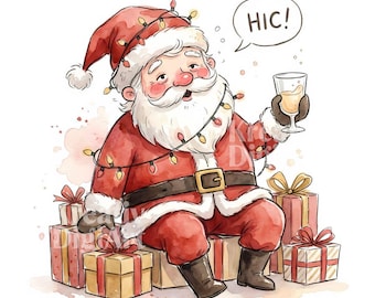 Drunk Santa Claus JPG, Funny Santa Claus Clipart, Christmas Illustration, Party Alcohol Bad Santa, Alcoholic Drinking Santa, Digital File