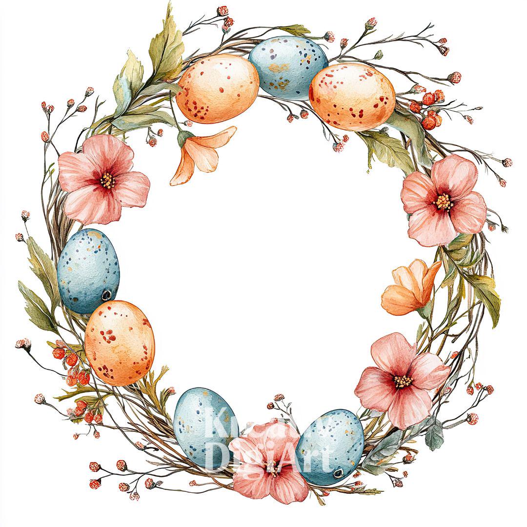 12 Easter Wreath Clipart, Watercolor Spring Floral Egg Wreath JPG ...
