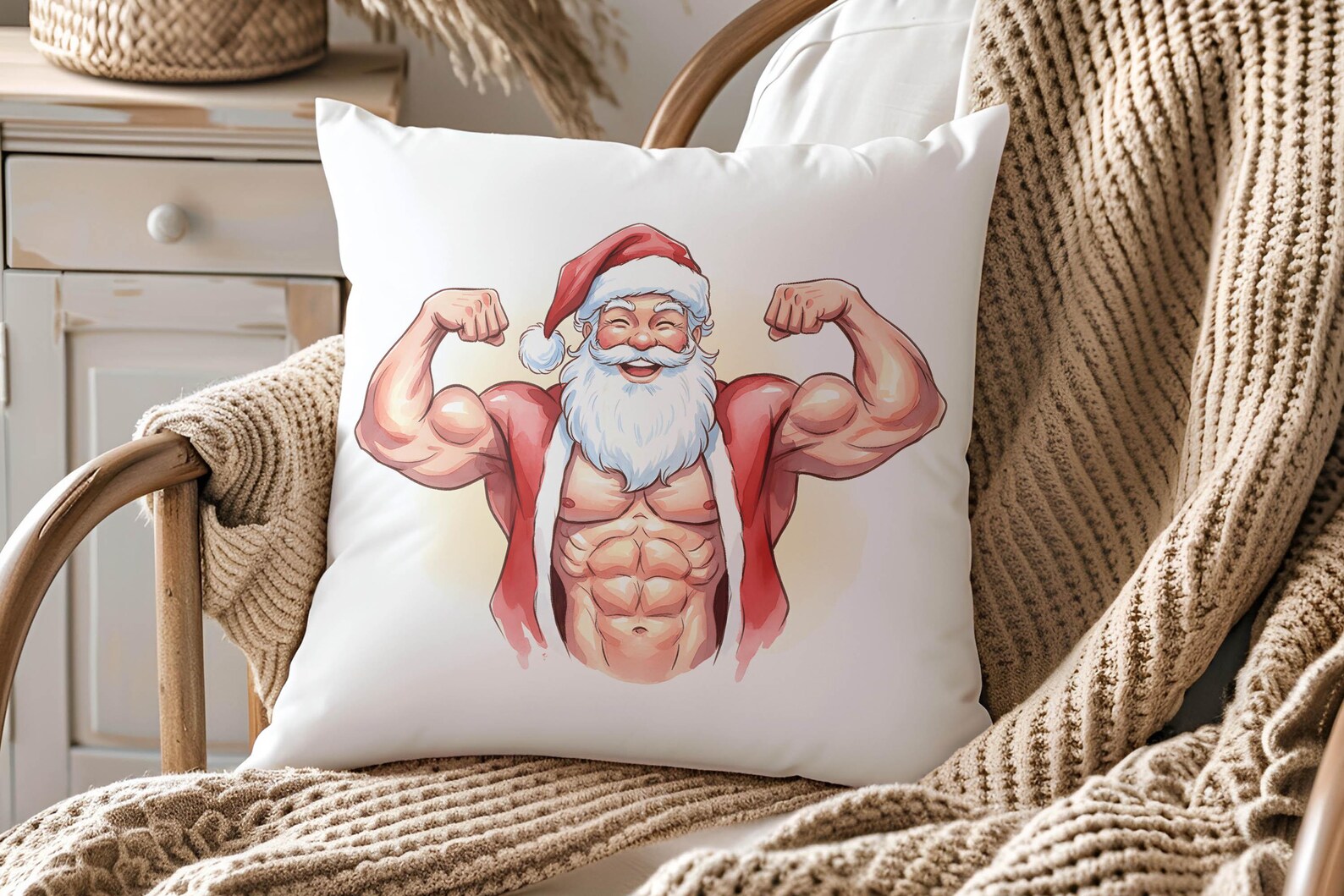 Swole Santa Clipart, Watercolor Muscular Santa Fitness Christmas JPG ...